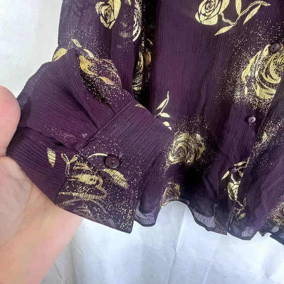 Apparenza Purple with Gold Metallic Roses Sheer Blouse Size XL - Picture 5 of 9